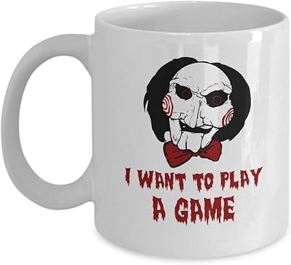 Saw L'enigmista Mug I want to play a game funny horror movie quotes coffee  mugs cup Best Birthday Halloween Gifts for men women boy girl mom dad:  Amazon.it: Casa e cucina