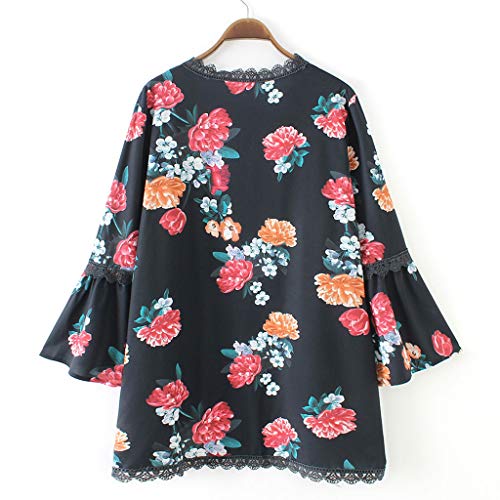 iYBUIA Womens Casual Solid Lace Three Quarter Flare Sleeve Chiffon Cardigan Loose Kimono Blouse Tops - Thumbnail 5