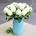 Silk Rose Bouquet White 18 heads SOLEDI Artificial Fake Flower Bunch Bridal Bouquet Wedding Living Room Table Home Garden Decoration