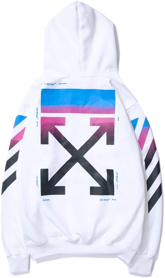 DoDui OW White Arrow red Print Loose Hooded Plus Velvet Men and Women Couple Sweater Coat
