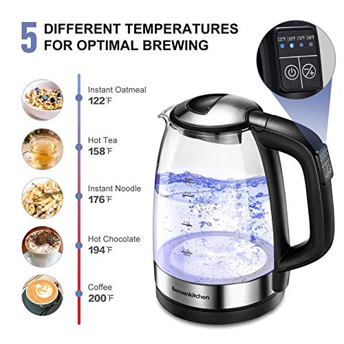 1.7L Temperature Control Electric Kettle, Bonsenkitchen Cordless Glass