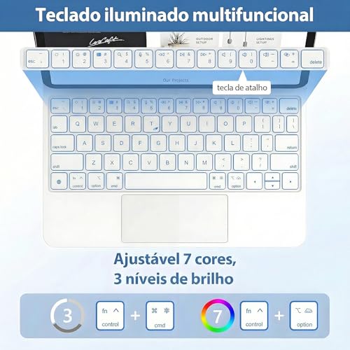 Capa com Teclado para Samsung Galaxy Tab S10 Lite/S10/S9 FE 10,9 Polegadas e S11/S9/S8/S7 11 Polegadas,Teclado Magnético Flutuante, Suporte Cantilever e Trackpad Multitoque Sem Fio (Branco)