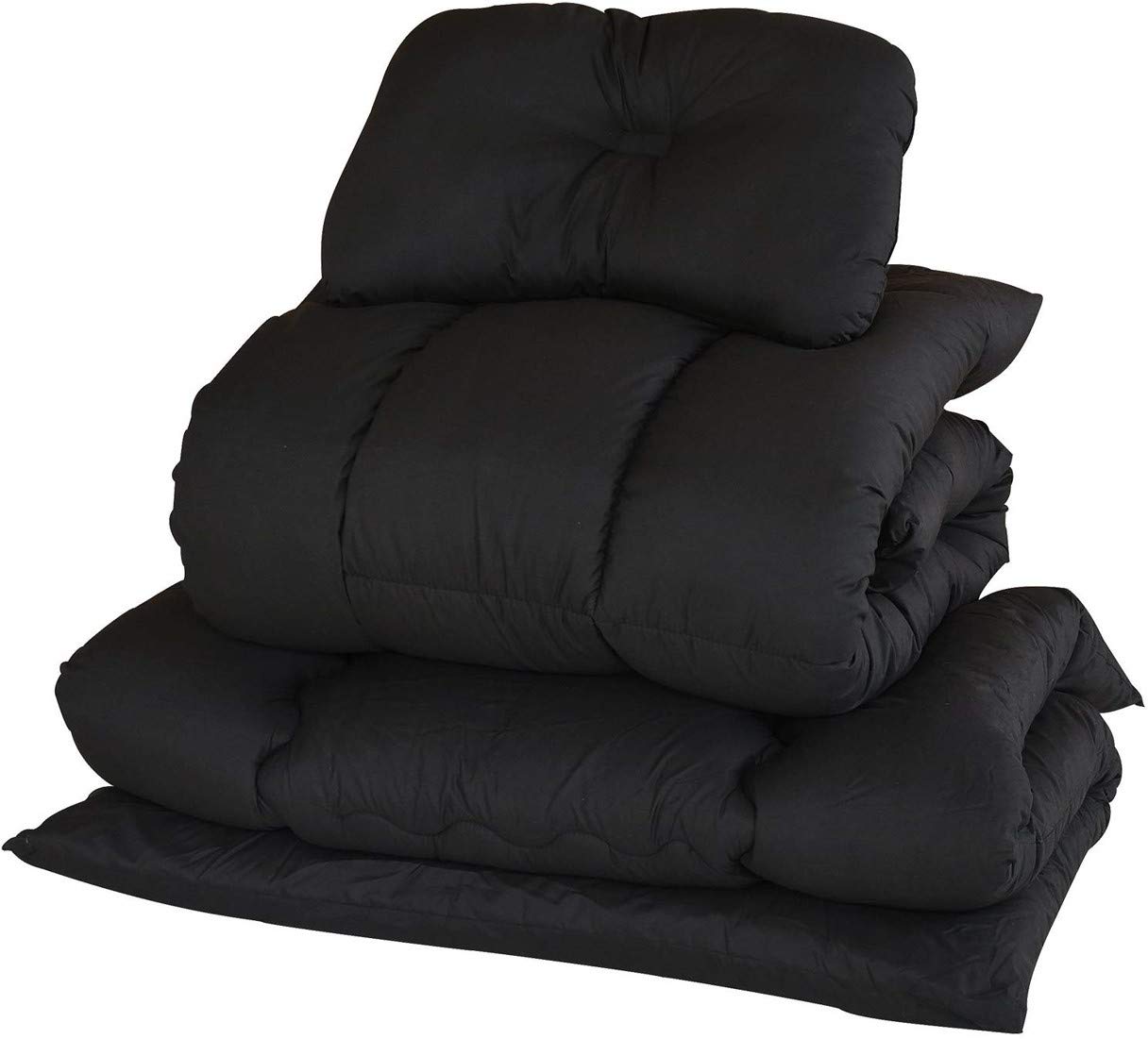 山善 布団セット 4点 シングル 抗菌消臭 きめ細やか ピーチスキン加工 (掛け布団 敷き布団 枕 収納ケース) ブラック YEF-4XSP1(BK)商品画像