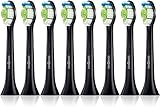 8 Pack Sonipower Black Dimaond Clean Standard size Replacement Toothbrush Head for Philips Sonicare Click On Brush Heads HX6062/94 HX6066/31