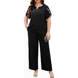 AOVDE Plus Size Pant Suits Women Half Sleeve 2 Piece Formal Office Outfit Women Wedding Guest Pantsuits Casual Daily Outfit