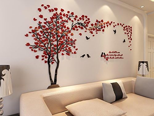 3d Couple Tree Wall Murals for Living Room Bedroom Sofa Backdrop Tv Wall Background (Small, Red)