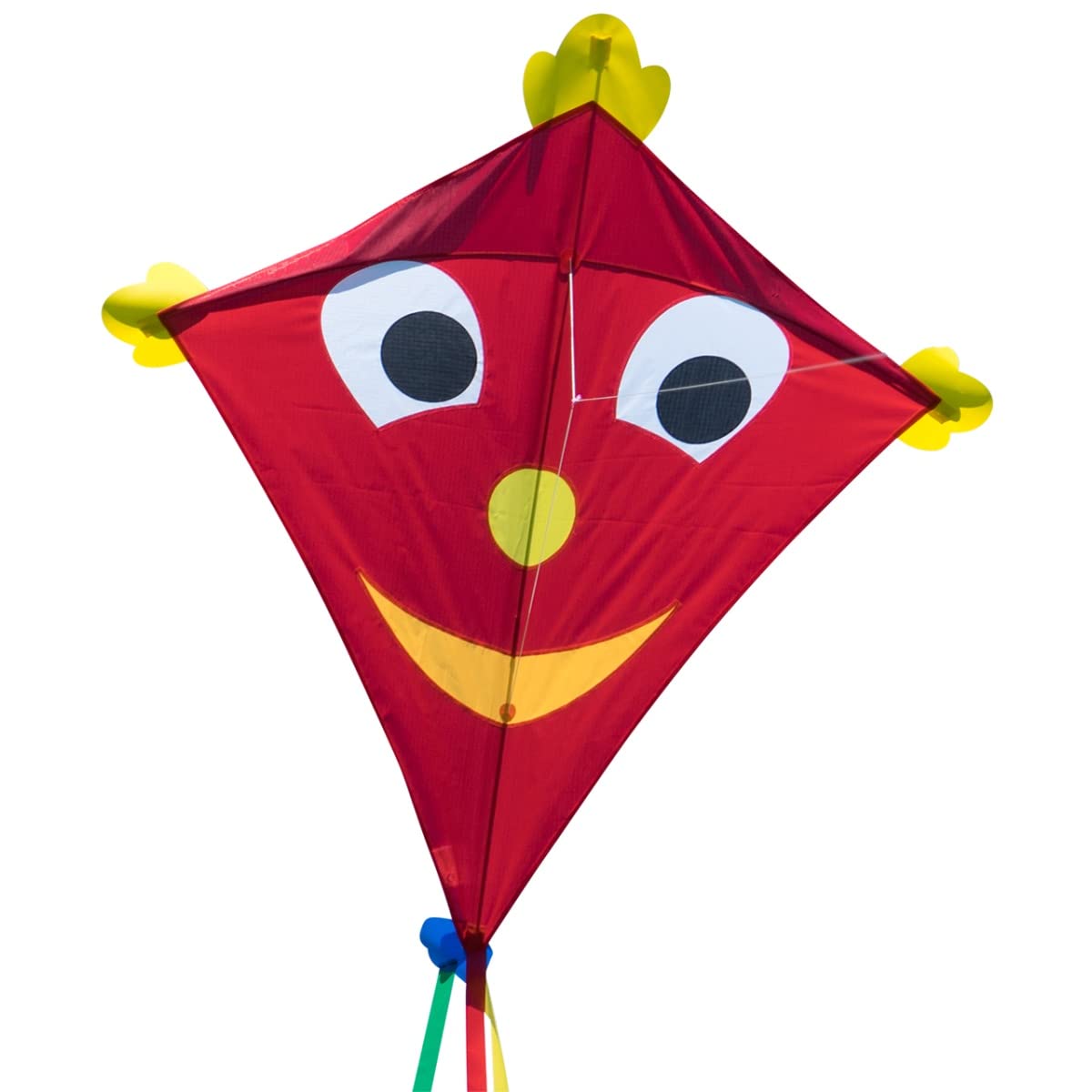 CIM Large Kite for Kids - SUPER KITE Happy Eddy XL - Single line kite for children from 6 years up - 102x108cm - incl. kite line and striped tails