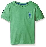 U.S. Polo Assn. Big Boys' Solid V-neck T-shirt with Large Embroidered Logo, Green Heather, 10/12
