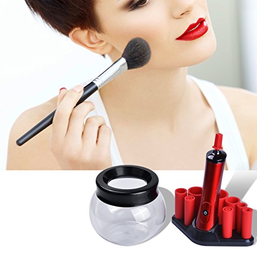 Makeup Brush Cleaner, Deep Cleaning Brushes Dryer Machine cosmetic brush cleaner tool with 8 Rubber Holders for All Size Make up Brushes Perfect for Beauty Personal Care Battery Included