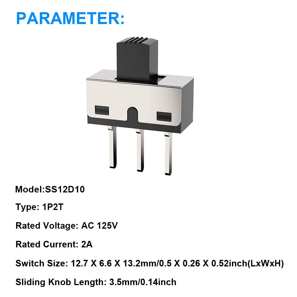 Youmile 20PCS Vertical Slide Switches 1P2T SPDT 3 Pin 2 Position DC50V 0.5A SS12D10 High Knob Micro Slide Switch with 20PCS Mini Panel Slide Switch ON/Off SS12F15 3Pin Latching Toggle Switch - Image 3