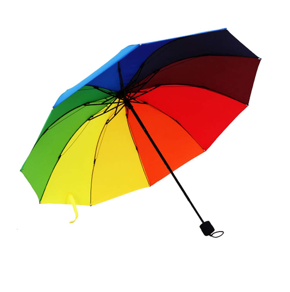 ThreeH 10 Ribs Rainbow Umbrella Portable Folding Umbrella Travel Umbrella Windproof Collapsible for Men Women