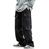 THWEI Mens Cargo Pants Drawstring Elastic Waist Casual Baggy Pant Streetwear Multi Pockets