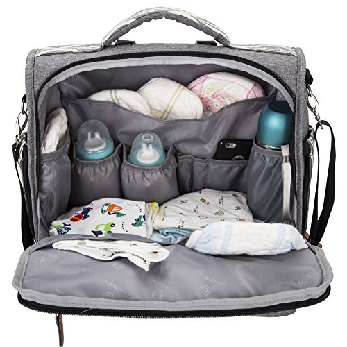 Lekebaby Multifunctional Nappy Changing Bag Can be Use as Tote Rucksack and Messenger Nappy Bag