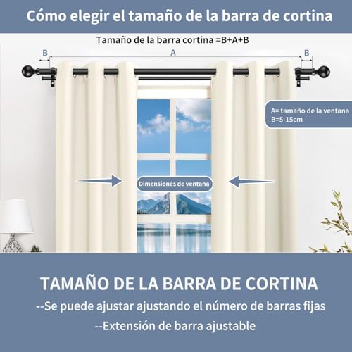 Barra de Cortina Doble Telescópica de Metal,Cortinero Doble (36 a 120”),Tubo Cortina Doble Negro,cortineros dobles para cortinas,Ventana con Soporte,para casa, Armario
