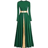 ELLYDOOR Women's Praise Dance Dress Metallic Waistband Long Swing Liturgical Worship Church Robe Dress Lyrical Dancewear