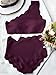 VOLAFA High Waisted Swimsuit Two Piece Bikini Set Scalloped Vintage Women Off Shoulder Elastic Swimwear (M, Wine Red)