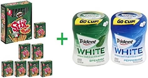Pringles Pizza Baked Crispy Stix 8 CT .68 OZ (Pack of 8) + Trident Go Cup Peppermint and Spearmint 1/60 Count(BUNDLE)