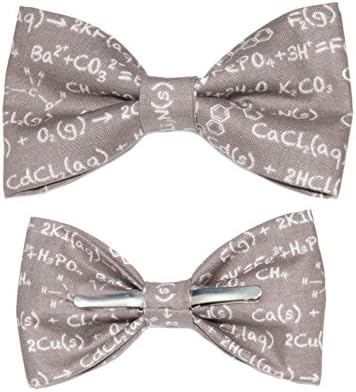 Men's Gray White Chemistry Formula Clip On Cotton Bow Tie Bowtie - Made in USA