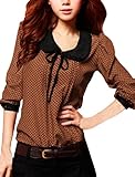 Allegra K Lady Peter Pan Collar Polka Dot Blouses Long Sleeve Fall Tops