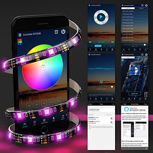 USB WIFI PC/TV Backlight Kit, RGB Multicolor LED Accent Light Strip 6.56ft 60LEDs SMD5050 Dimmable Waterproof Color Bias Lighting via Smart Phone APP Romote Android IOS Music Alexa Google Home IFTTT - Thumbnail 2