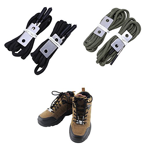 Whosee 2 Pairs Survival Hiking Boot Laces Flint Fire Flame Shoelaces Lighter Lifesaving Stick Outdoor