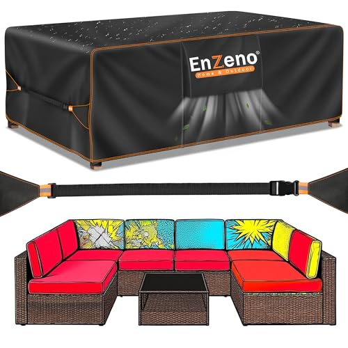 Enzeno Groß Gartenmöbel Abdeckung Wasserdicht mit Belüftungsöffnungen 300x250x100cm, Abdeckplane Schutzhülle für Gartentische Terrassenmöbel, Outdoor