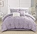 Chic Home CS1441-AN Halper 6 Piece Comforter Set Floral Pinch Pleated Ruffled Designer Embellished Bedding with Bed Skirt and Decorative Pillows Shams Included, King, Lavender