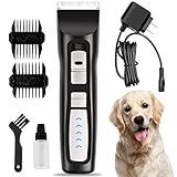 Oneisall Heavy Duty Dog Hair Clippers, Professional Rechargeable Cordless Pet Grooming Trimmer Dog Shaver for Thick Hair Dogs Cats with Oil (Black & Silver)
