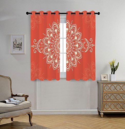 Stylish Window Curtains,Henna,Ancient Kaleidoscopic Round Mandala Arabic Design Yoga Meditation Cosmos Symbol Decorative,Vermilion Ivory,2 Panel Set Window Drapes,for Living Room Bedroom Kitchen Cafe