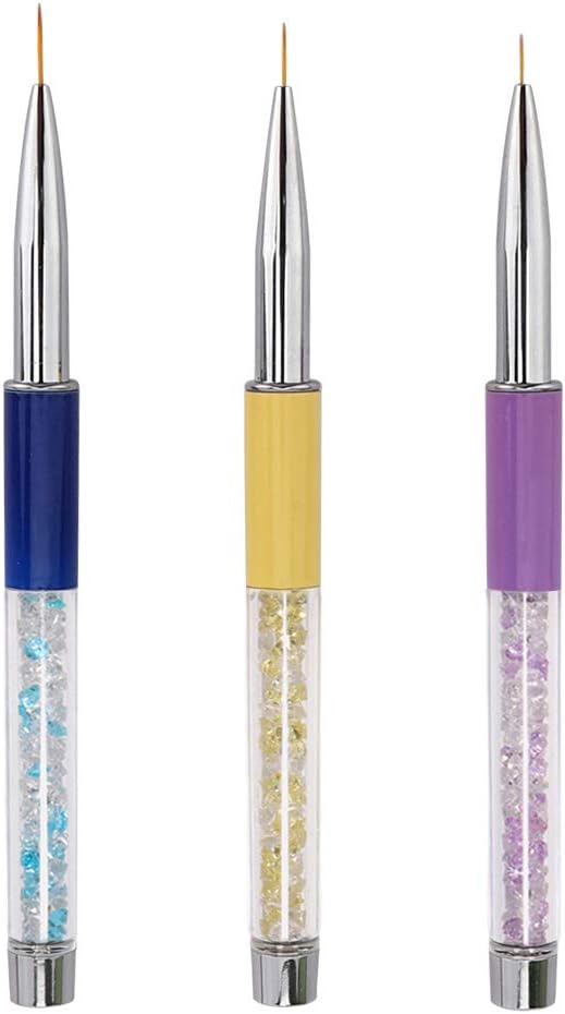 NMKL38 3PCS Nail Art Liner Brush Set, Acrylic UV Gel Painting Nail Design Brushes Pens, Mixed Rhinestone Nylon Hair Nail Line Brush Salon Manicure Tool