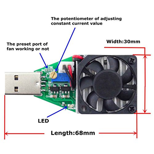 MuLuo 15W USB Load Resistor DC 3.7-13V Adjustable Constant Current Electronic Load Discharger Battery Capacity Test Meter with Fan