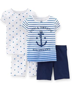 Baby Girls 4 Piece Snug Fit Cotton Pajamas (Blue)