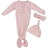 Stroller Society Newborn Knotted Baby Gown and Hat Set for Baby Boy or Baby Girl