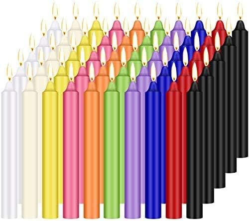 YYHC 100 pcs Unscented Assorted Colors Mini Taper Candle | 4" Tall x 1/2" Diameter | Great for Casting Chimes, Rituals, Spells, Wax Play & More