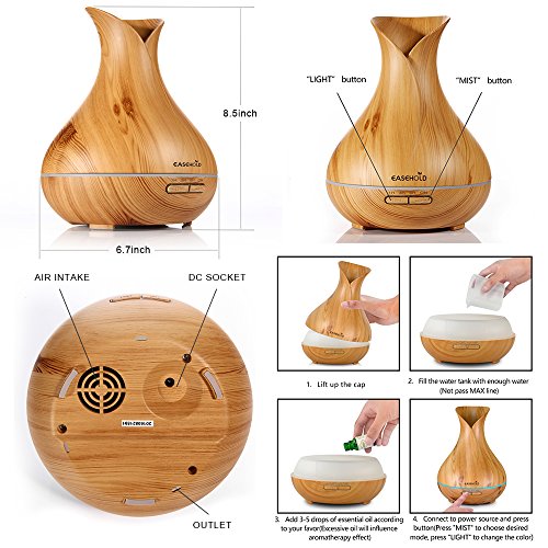 Easehold Aroma Essential Oil Diffuser Humidifier 400ml Cool Mist with Colorful Lights 4 Timer Wood Grain Finish Beauty & Personal Care, Fragrance, Aromatherapy, Diffusers
