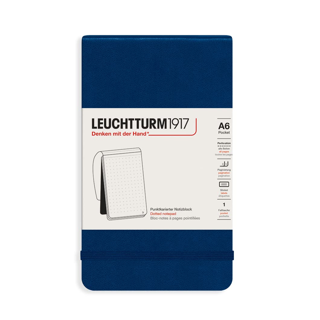LEUCHTTURM1917 364416 Notepad Pocket (A6), Hardcover, 184 Numbered Pages, Navy, doted