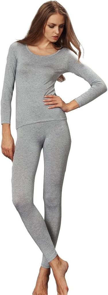 Liang Rou Women's Crewneck Long Johns Ultra Thin Modal Thermal Underwear Top & Bottom Set at  Women’s Clothing store