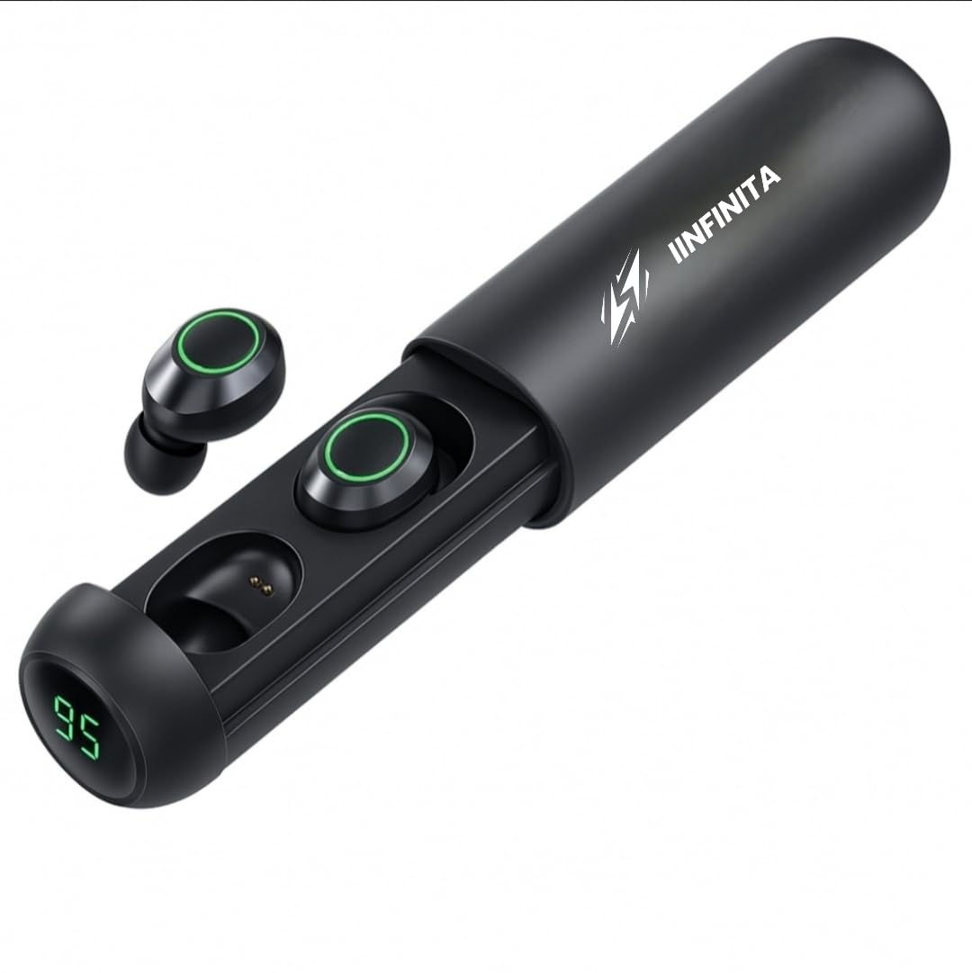 IINFINITA wireless earbuds, Bluetooth 5.3, Sports & Gaming Headset, LED Display, Deep Bass, 24HR playtime, Waterproof IPX-4, Hi-Fi sound quality, USB-C, Fast Charging, Noise Cancelling, Microphone.
