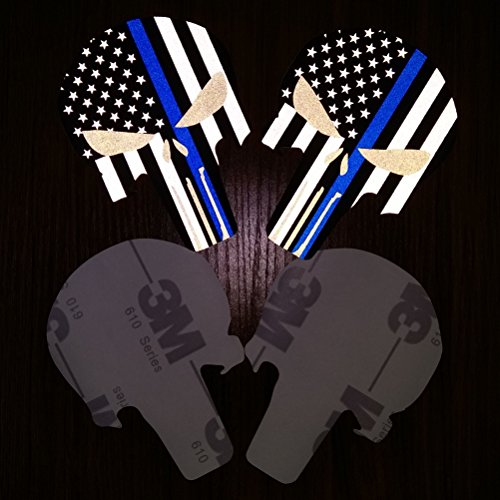 Reflective Punisher Skull 5.5 x 4.1 inch & US flag Decals with Thin Blue Line for Cars & Trucks, American USA Flag Decal Sticker Honoring Police Law Enforcement Window Bumper Vinyl Stickers (3-PACK) - Thumbnail 3