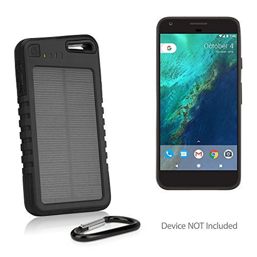 Google Pixel Battery, BoxWave [Solar Rejuva PowerPack (5000mAh)] Solar Powered Backup Power Bank for Google Pixel - Jet Black