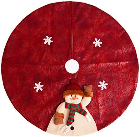 Yzakka Christmas Tree Skirt 35.4" Snowman Snowflake Medium Round Indoor Outdoor Mat Xmas Party Christmas Decoration