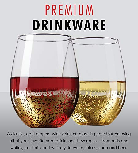 Gold Rimmed Stemless Wine Glasses, 18oz â€“ Set of 6 Elegant Cocktail Tumblers â€“ Premium Glass Drinking Cups â€“ Deluxe Gift Pack - Dishwasher Safe â€“ by Kitchen Lux