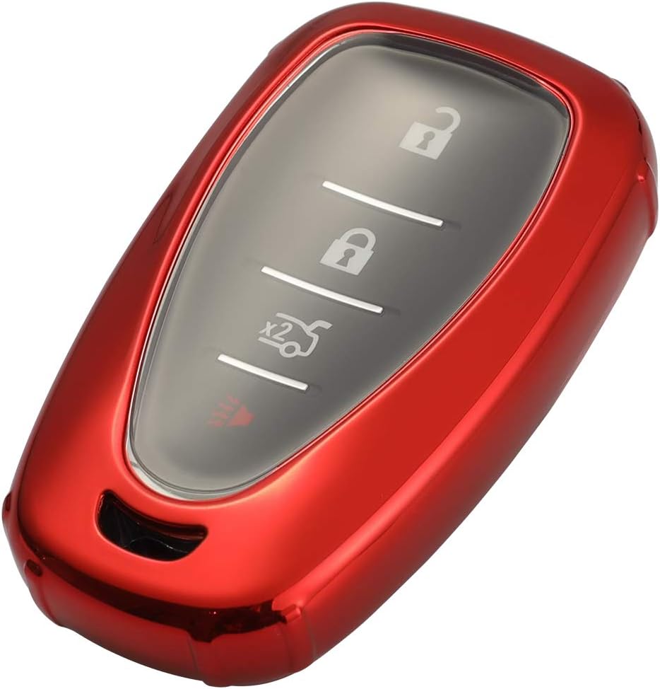 Lcyam Key Fob Cover Metallic Glossy Tpu Protection Case Compatible with 2019 2020 2021 Chevrolet Bolt Blazer RS Equinox Traverse Chevy Camaro Cruze Malibu Spark Sonic Volt (Red)