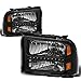 Auto Dynasty LED Running Light Headlights Assembly Compatible with Ford F250 F350 F450 F550 Super Duty 2005 2006 2007, Driver and Passenger Side, Black Housing Clear Lens