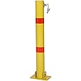 Round Parking Bollard Safety Bollard Pole Barrier with Lock, 27.6 Inch Height Steel Car Parking Protection Posts with 4 Free Ancher Bolts for Traffic-Sensitive Area Garage Parking Lot, Yellow