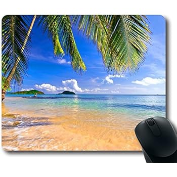 Gaming Mouse Pad Shore Palms Tropical Beach Oblong Shaped Mouse Mat Design Natural Eco Rubber Durable Computer Desk Stationery Accessories Mouse Pads For Gift Support Wired Wireless or Bluetooth Mouse