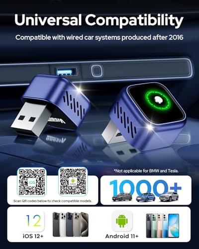 Visoud 2-in-1 Wireless CarPlay & Android Auto Adapter, One-Click Switch for Apple iPhone and Android, Converts Wired to Wireless, USB-C Supported, Compatible with 1000+ Vehicles