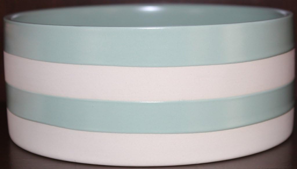 Fido's Diner Teal Striped Stoneware Dog Dish Large 71/8
