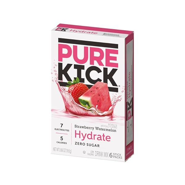 PURE KICK HYDRATION SINGLES TO GO DRINK MIX, STRAWBERRY WATERMELON, INCLUDES 6 BOXES WITH 6 PACKETS IN EACH BOX, 36 TOTAL PACKETS