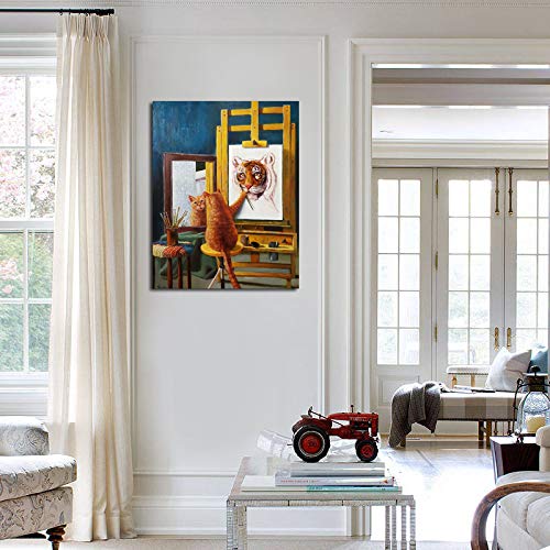 Motivational-Canvas-Wall-Art-Funny-Cat-Paint-Tiger-Inspirational-Painting-Print-16-x-20-Modern-Animal-Canvas-Print-Artwork-Stretched-and-Framed-for-Home-Office-Decor